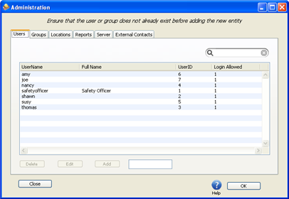 Administration User Window